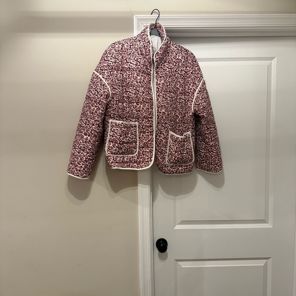 Free People Rose Pink Quilted Floral Jacket with Cream Trim - Picture 2 of 3